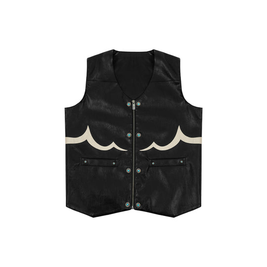ANTIDOTE Turquoise Studded Western PU Leather Biker Vest | Face 3 Face