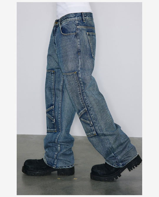 NOVACAM Vintage Washed Double Knee Jeans | Face 3 Face