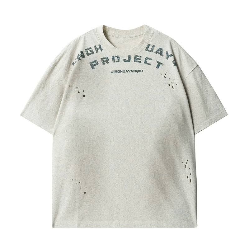 JHYQ Letter Print Distressed Washed Tee | Face 3 Face