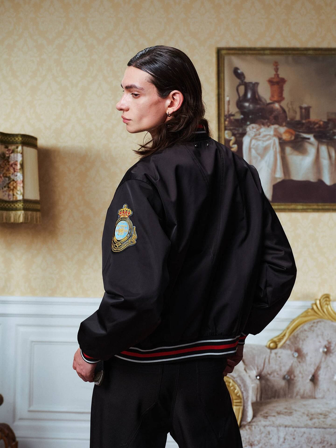 YADcrew Crown Patch Contrast Rib Varsity Jacket | Face 3 Face
