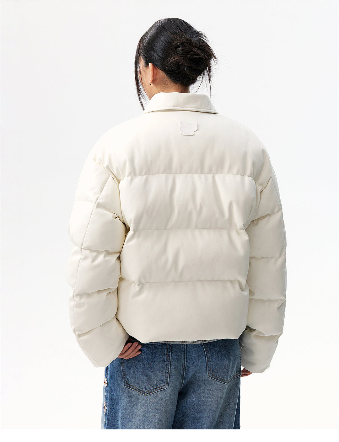 MEDM PU Leather 3D Embroidered Puffer Jacket | Face 3 Face