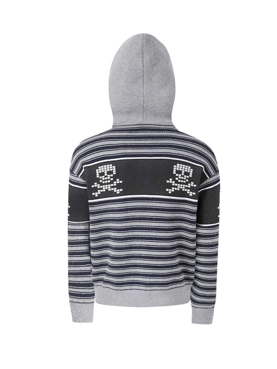 Night Lab Skull Striped Knit Zip Up Hoodie | Face 3 Face