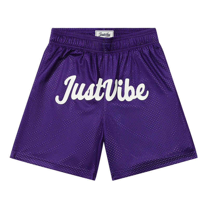 JUST VIBE Basic Logo Printed Mesh Basketball Shorts | Face 3 Face