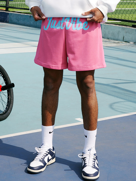 JUST VIBE Basic Logo Printed Mesh Basketball Shorts | Face 3 Face