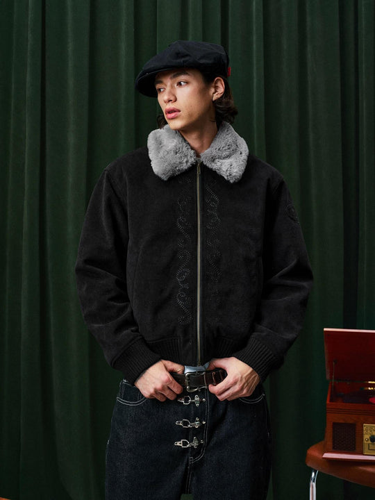 YADcrew Fur Collar Fleece Lined Bomber Jacket | Face 3 Face