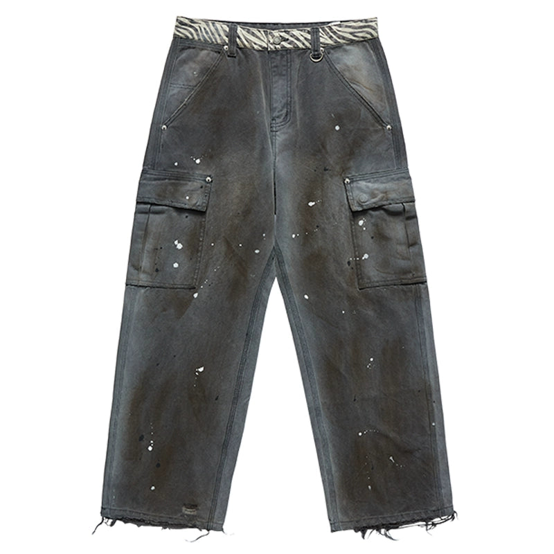 Remedy Washed Ink Splash Baggy Work Cargo Pants | Face 3 Face