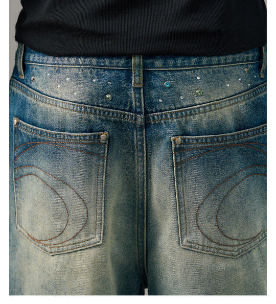 S45 Gemstone and Rhinestone Studded Washed Jeans | Face 3 Face