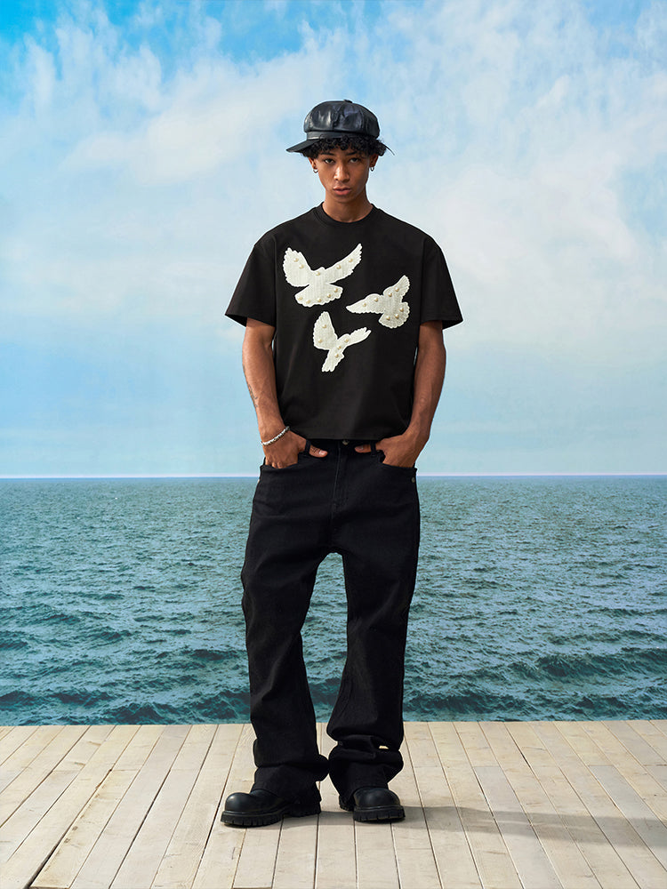 YADcrew Peace Dove Embroidered Patch Pearl Tee | Face 3 Face