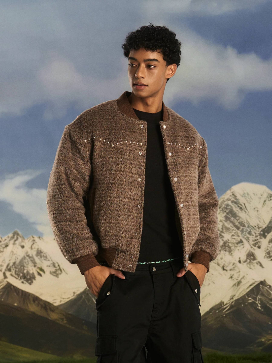 S45 Pearl Studded Fur Varsity Jacket | Face 3 Face