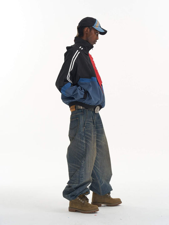 EXITMODE BY BLIND NO PLAN Patchwork Color Block Oversized Track Jacket | Face 3 Face
