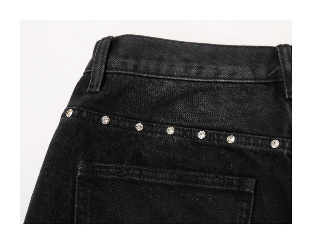 KARMANISTIC Diamond Studded Washed Wide Leg Jeans | Face 3 Face