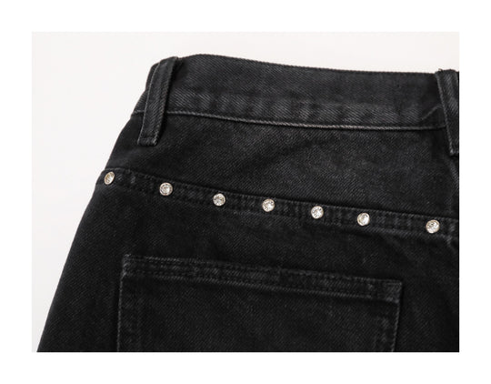 KARMANISTIC Diamond Studded Washed Wide Leg Jeans | Face 3 Face