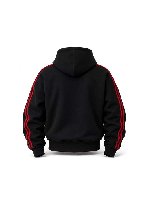 KARMANISTIC Sheep Head Embroidered Stripe Sleeve Zip Up Hoodie | Face 3 Face