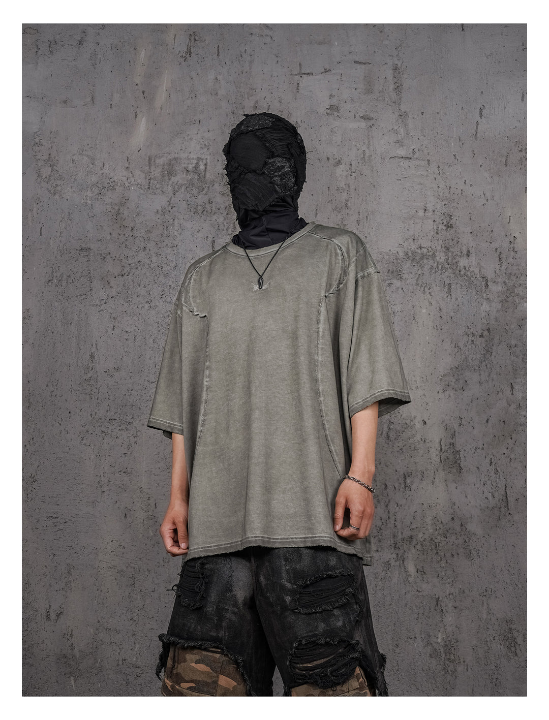 UNDERWATER Gray Sand-Washed Faded Deconstructed Tee | Face 3 Face