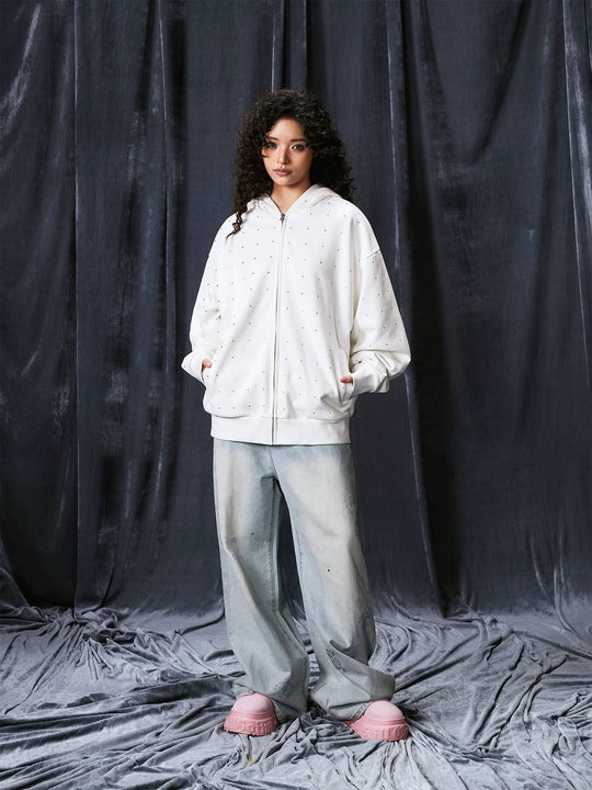 1807 Rhinestone Embellished Zip Up Hoodie | Face 3 Face