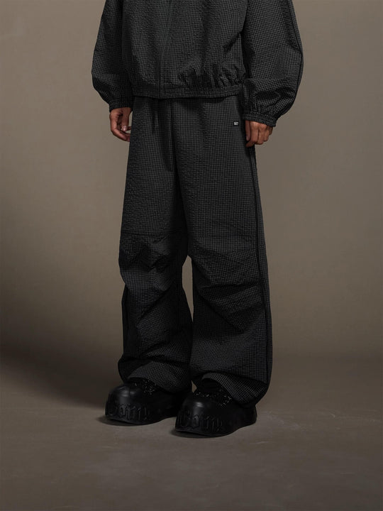 1807 Textured Plaid Wide Track Pants | Face 3 Face