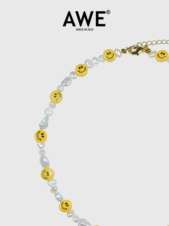 AWE Smiley Face Beaded Pearl Necklace | Face 3 Face