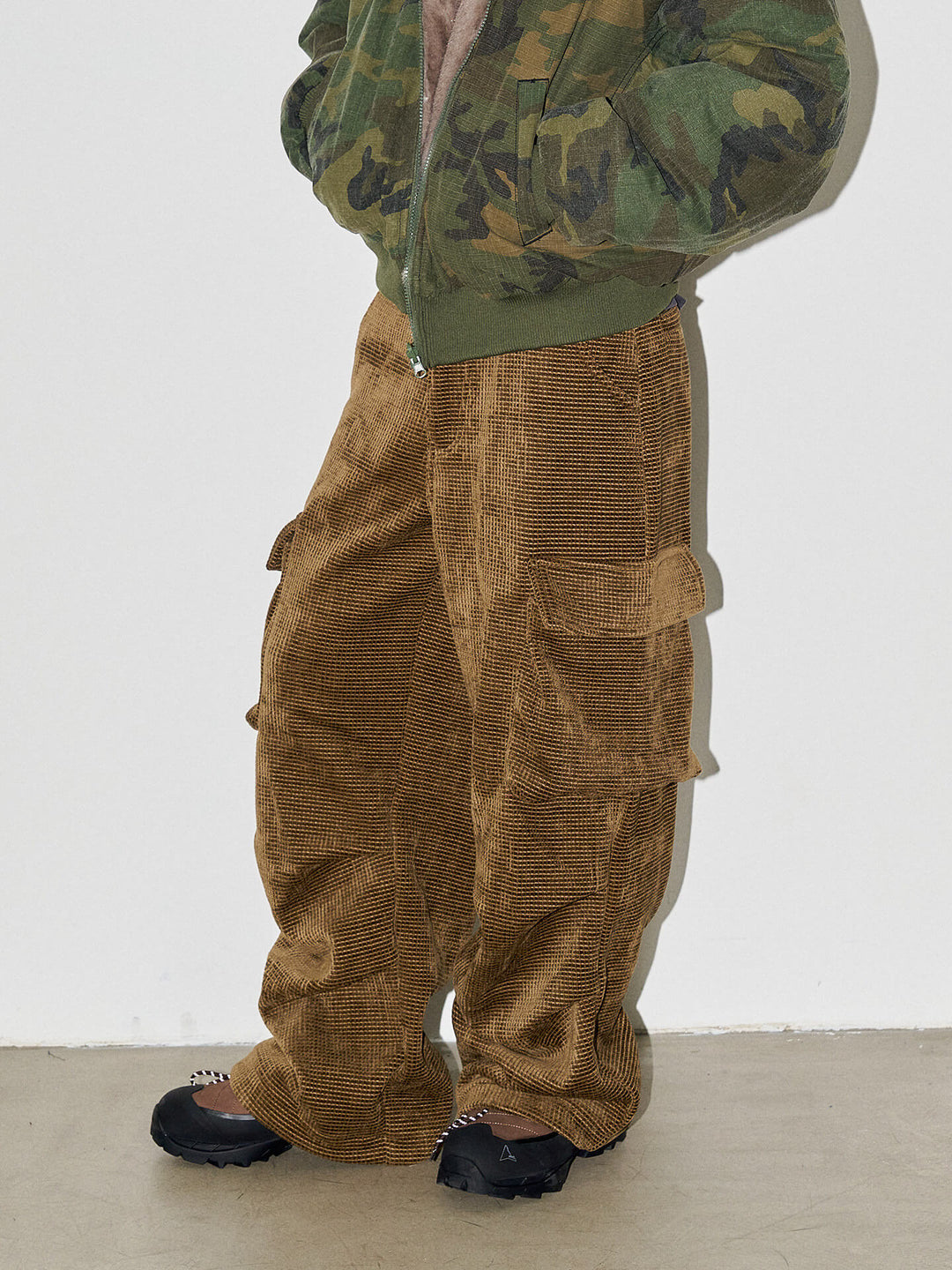 LIBERAFIT Waffle Texture Corduroy Flap Pocket Baggy Cargo Pants | Face 3 Face