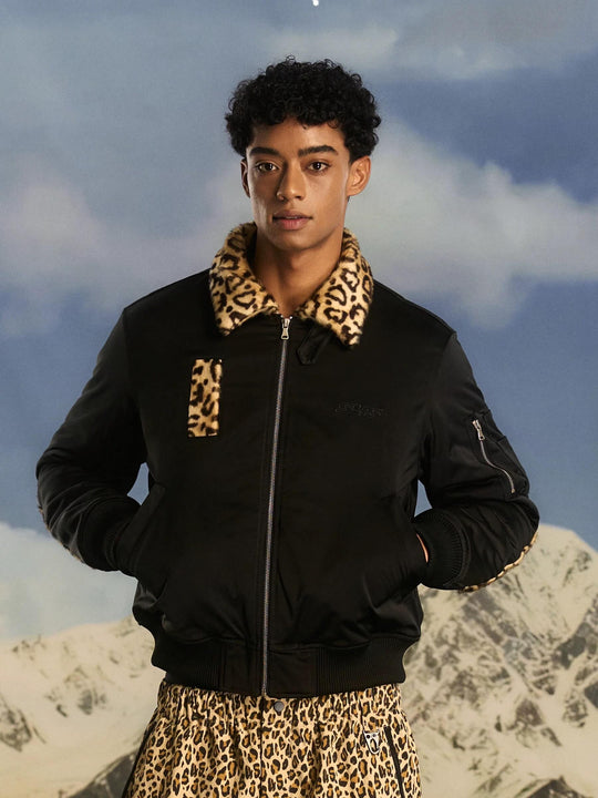 S45 Leopard Trim Patchwork MA-1 Bomber Jacket | Face 3 Face