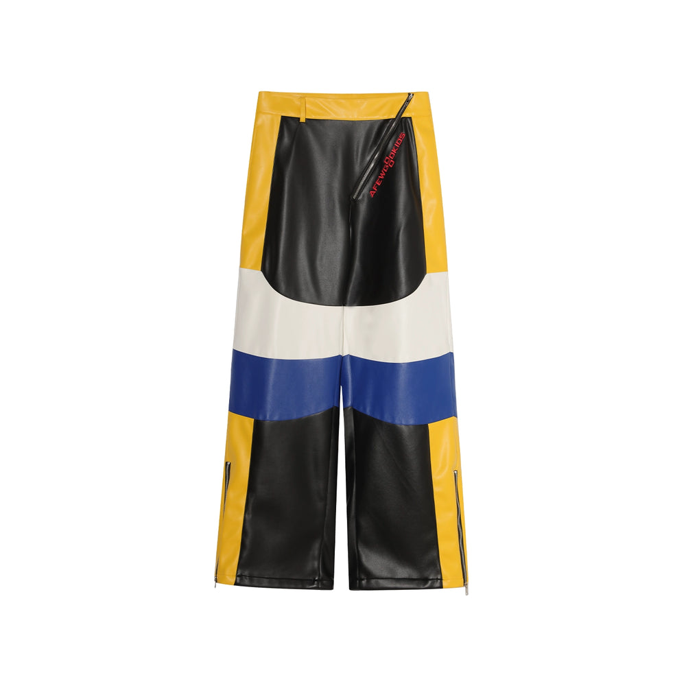 AFGK Black & Yellow Contrast Zipper Leather Pants | Face 3 Face