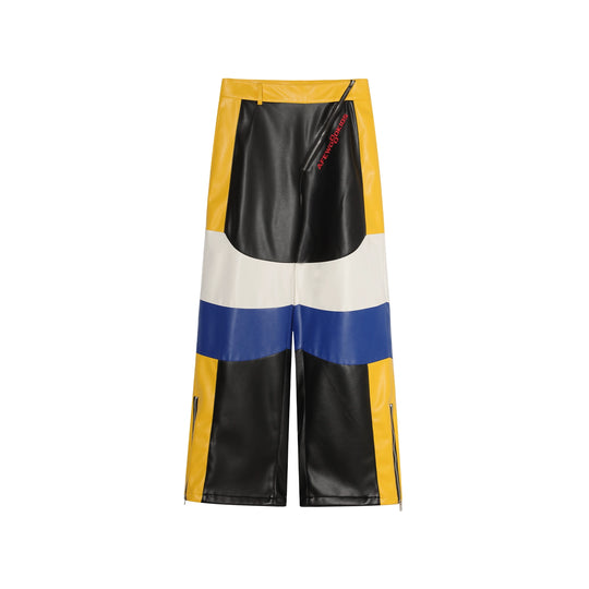 AFGK Black & Yellow Contrast Zipper Leather Pants | Face 3 Face