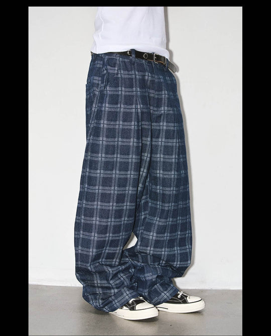 NOVACAM Checkered Curved Baggy Jeans | Face 3 Face
