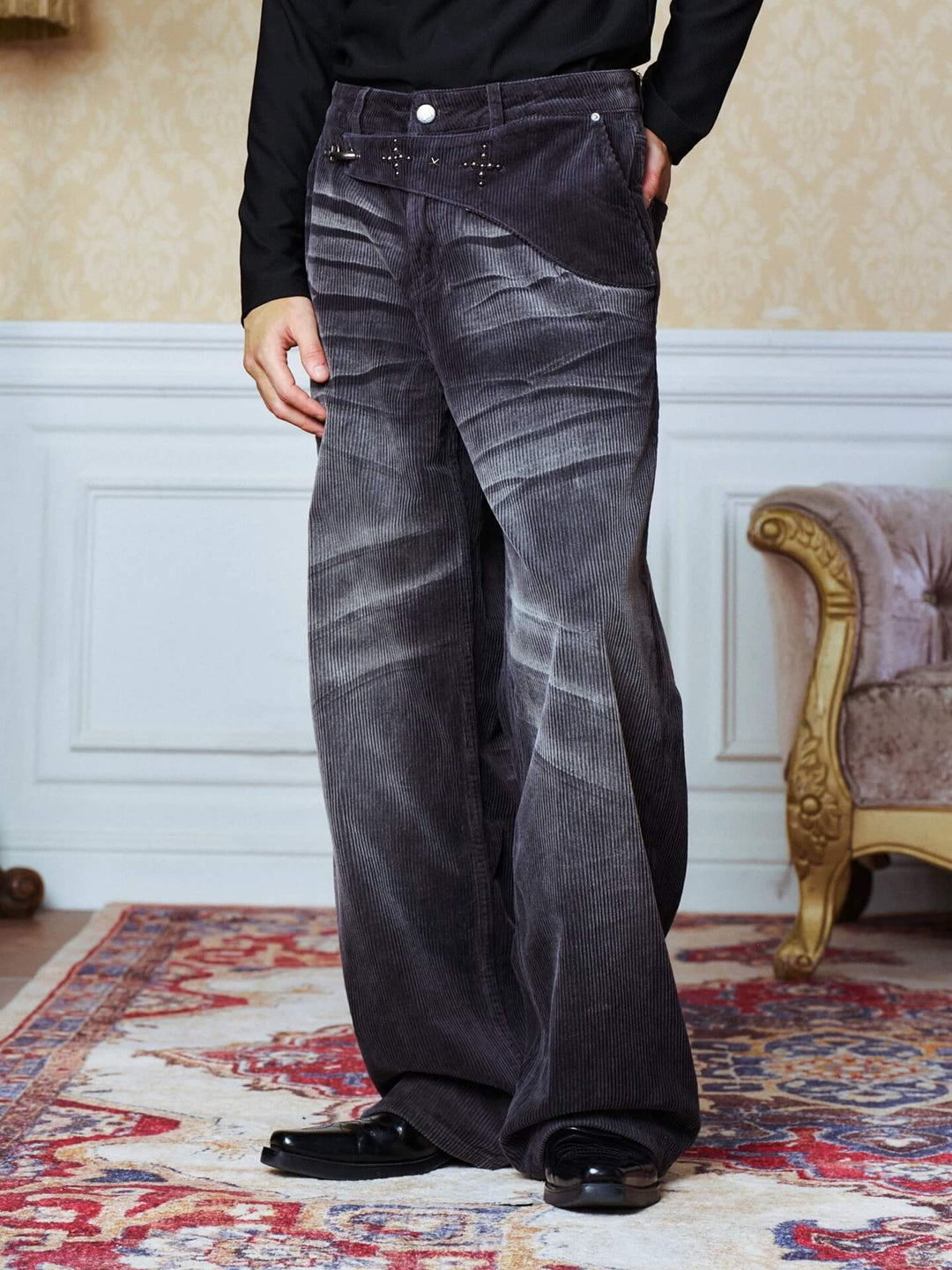 YADcrew Flip Buckle Whisker Washed Corduroy Pants | Face 3 Face