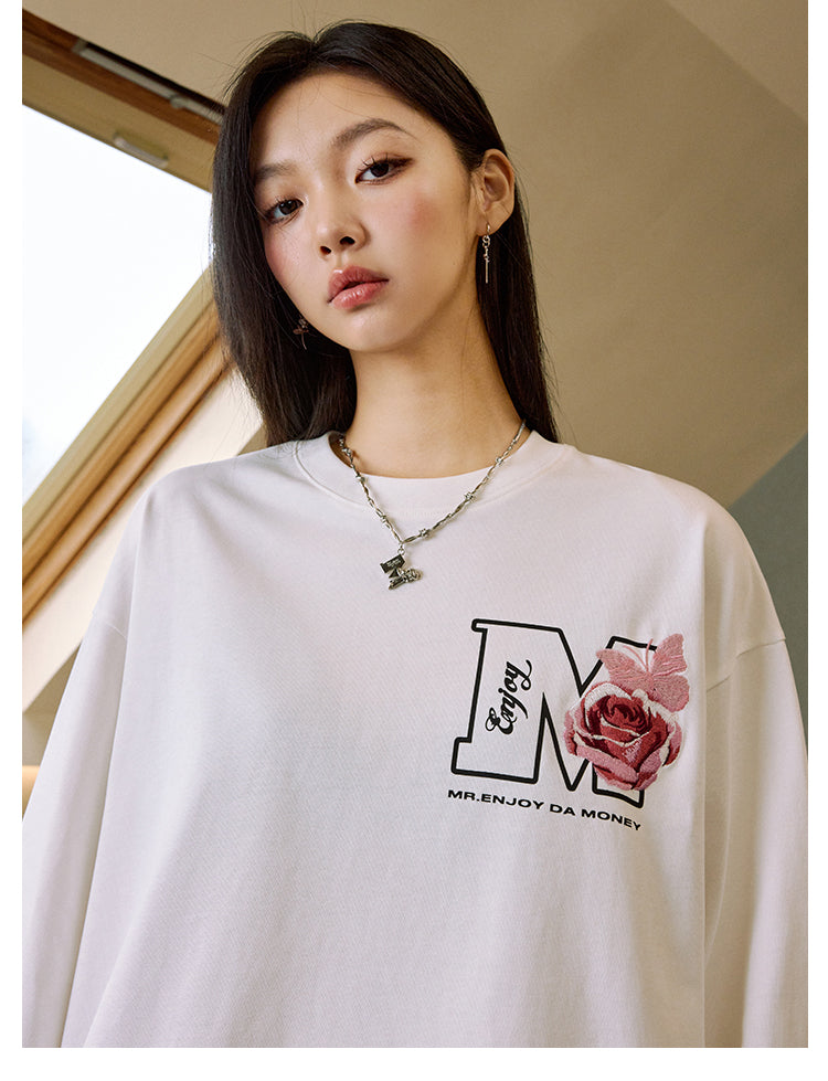 MEDM Butterfly Flower Embroidered Long Sleeve Tee | Face 3 Face