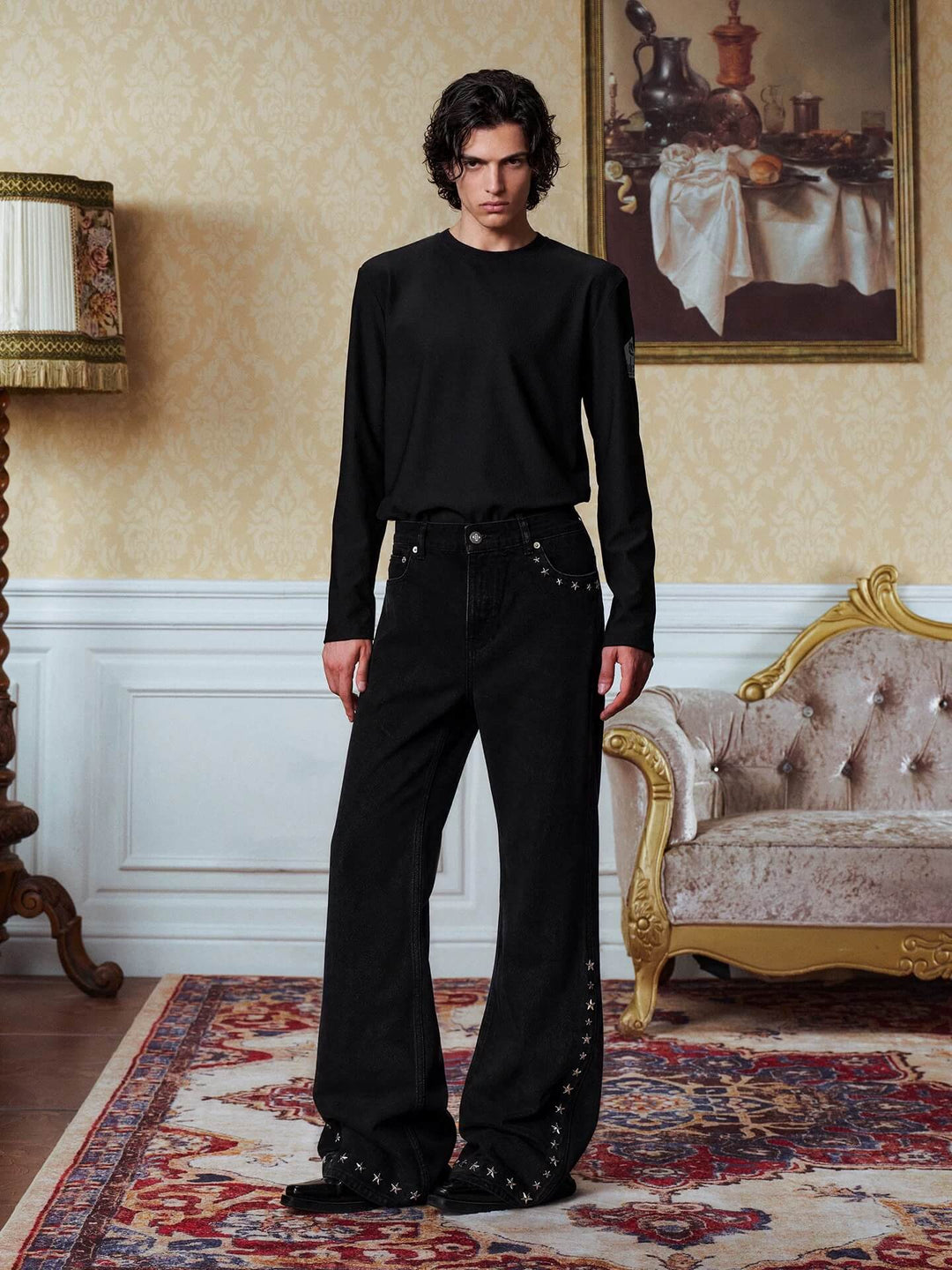 YADcrew Black Star Studded Washed Jeans | Face 3 Face