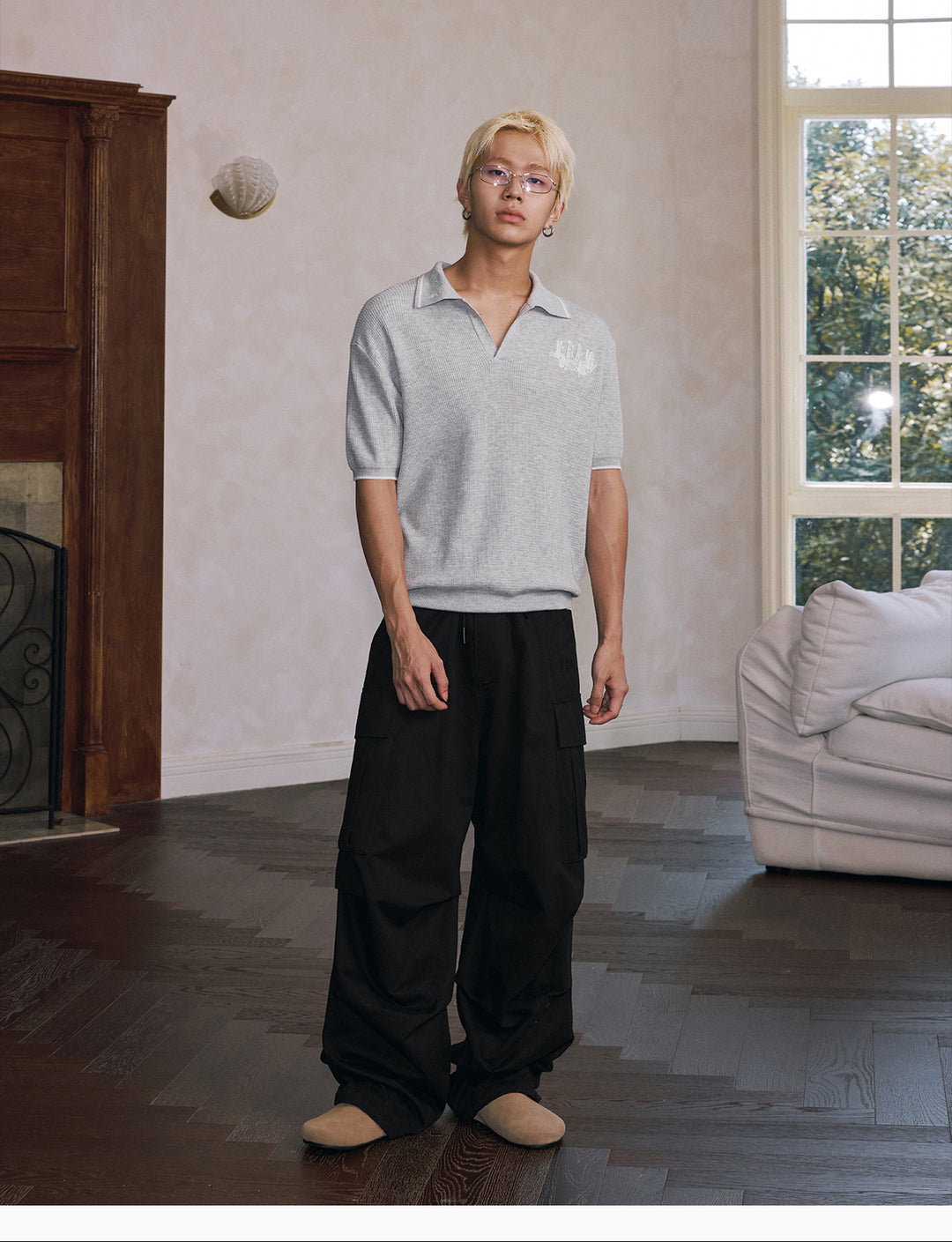 MEDM Rose Embroidered Waffle Knit Polo | Face 3 Face