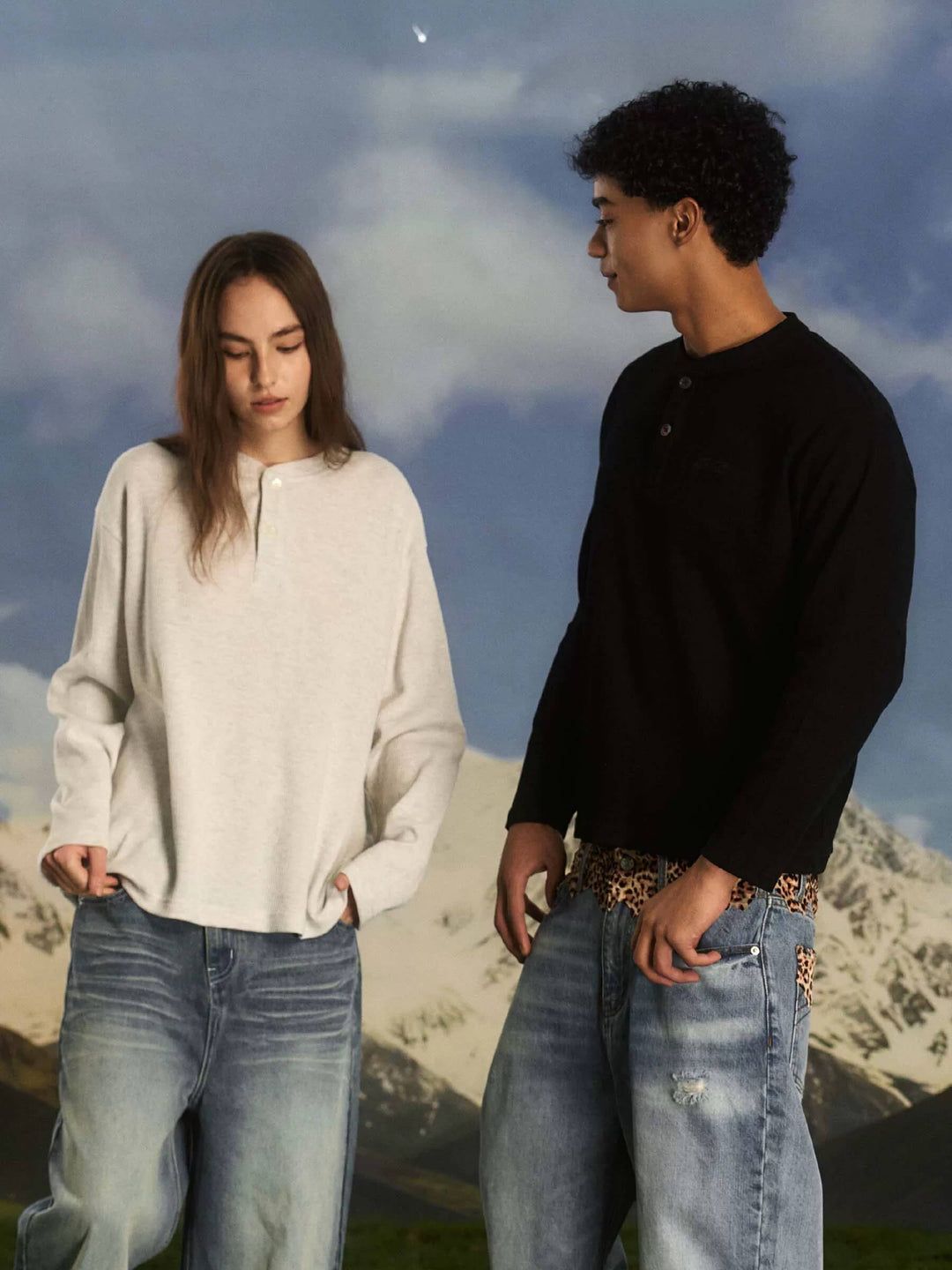 S45 Waffle Henley Neck Long Sleeve Tee | Face 3 Face