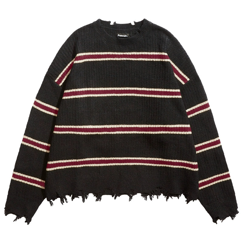 Remedy Striped Distressed Knit Sweater | Face 3 Face