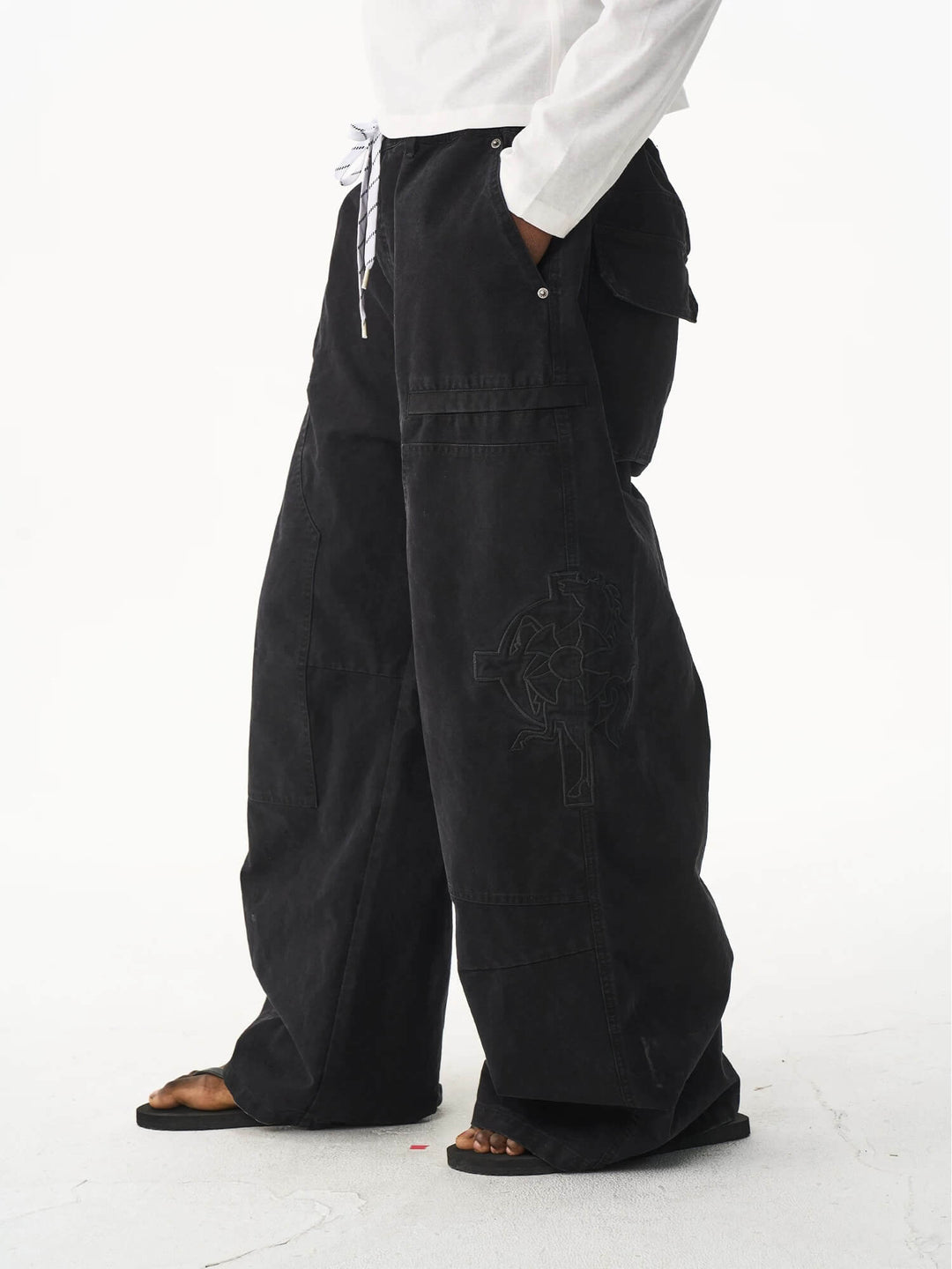 EXITMODE BY BLIND NO PLAN Horse Embroidered Washed Double Knee Baggy Pants | Face 3 Face