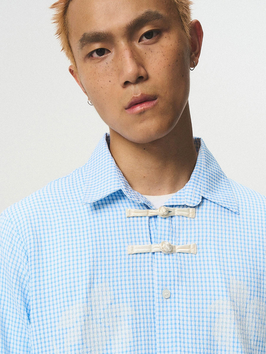 EMPTY REFERENCE Printed Blue Plaid Long Sleeve Shirt | Face 3 Face