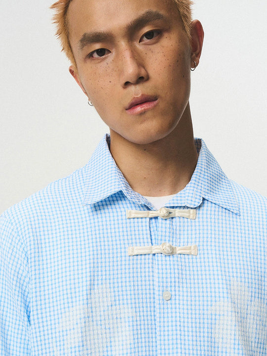 EMPTY REFERENCE Printed Blue Plaid Long Sleeve Shirt | Face 3 Face