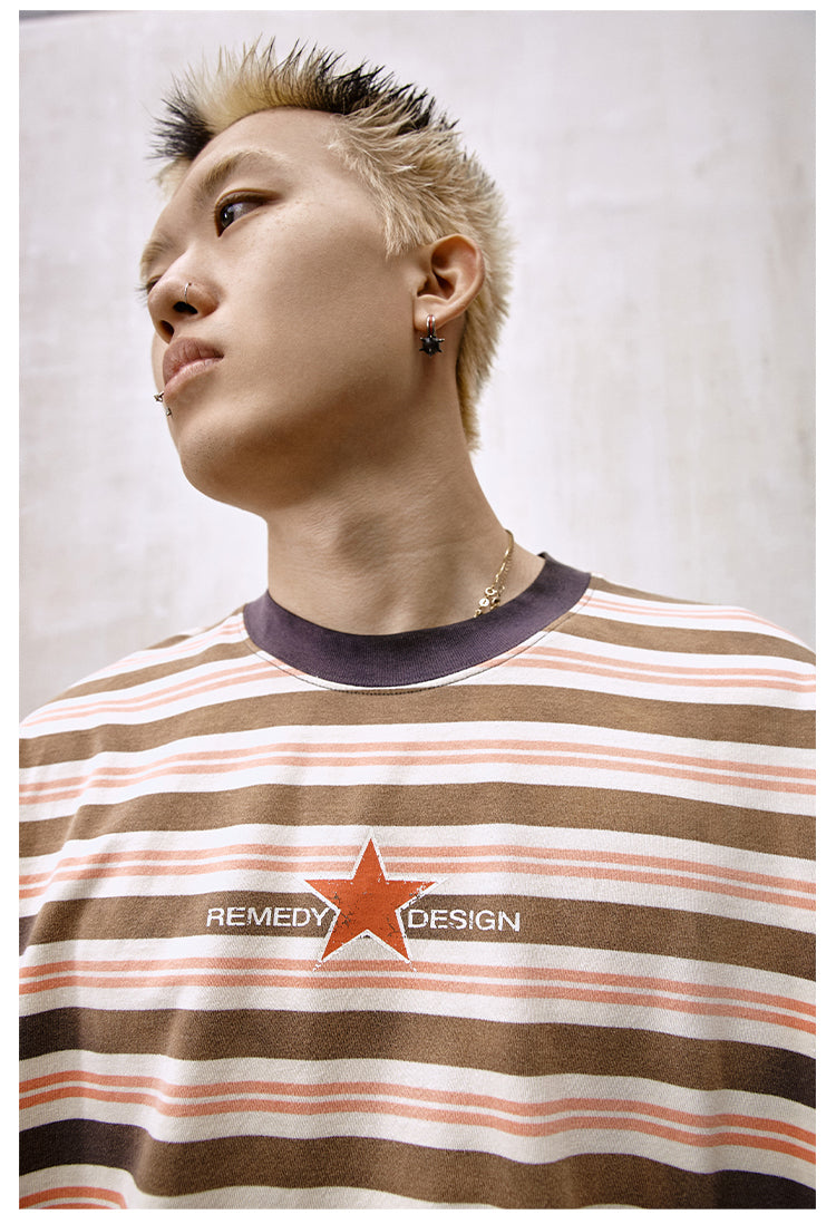 Remedy Washed Striped Star Print Tee | Face 3 Face