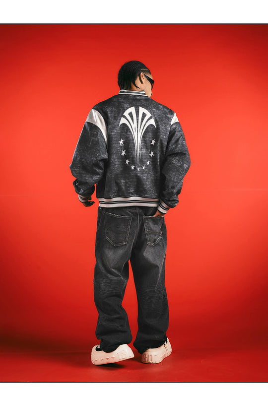 1807 In Here Crocodile PU Leather Varsity Jacket | Face 3 Face