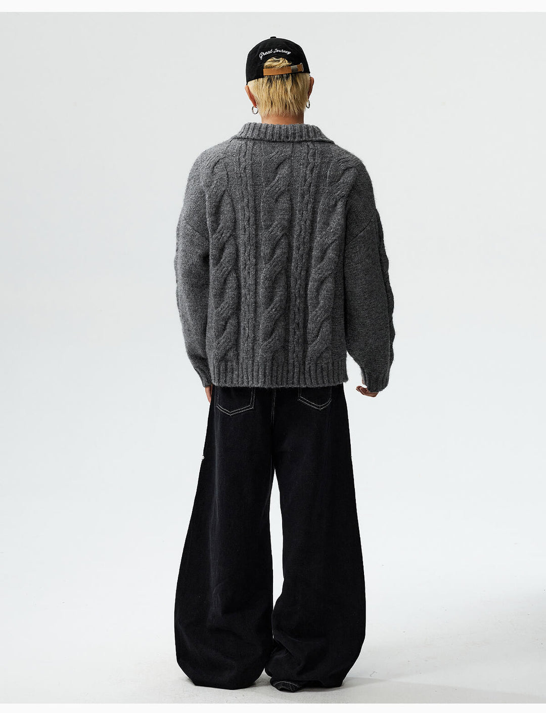 MEDM Cable Knit Half Zip Polo Sweater | Face 3 Face