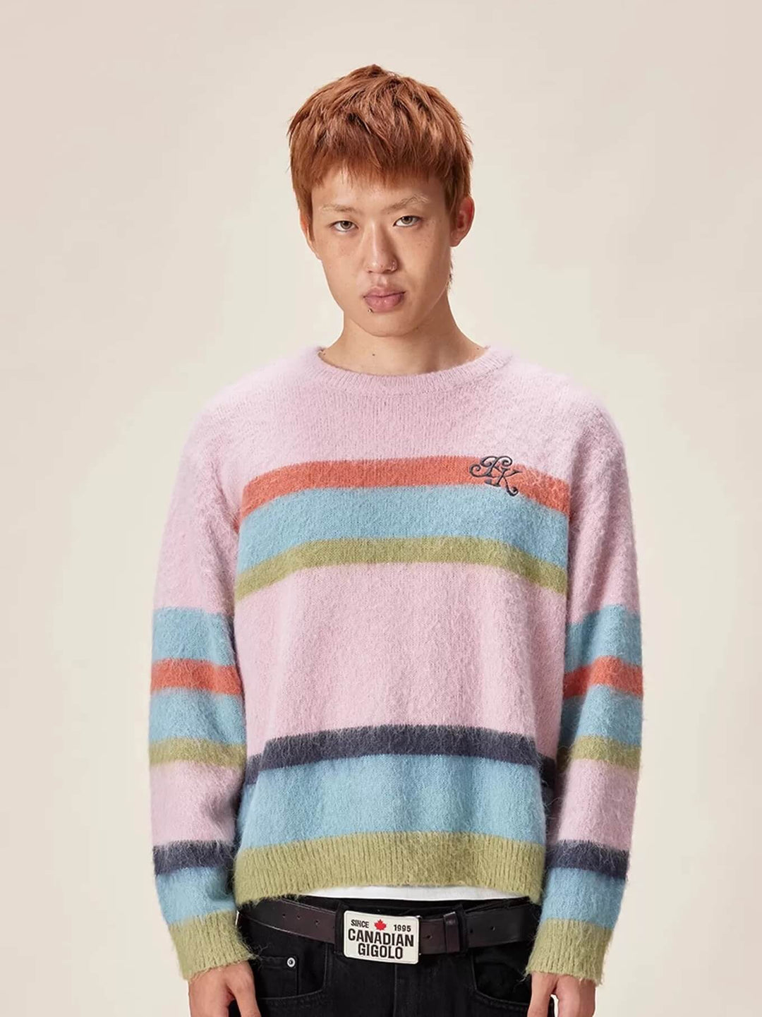 EVILKNIGHT(EK) Rainbow Striped Knit Sweater | Face 3 Face