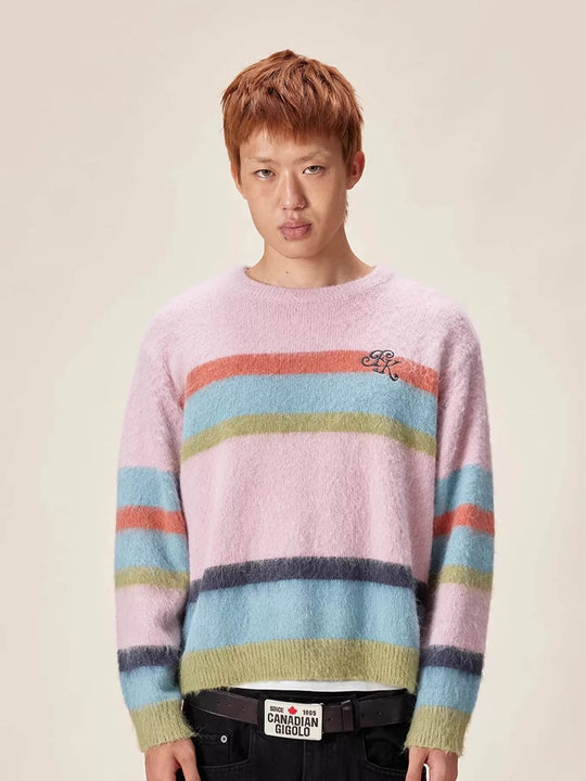 EVILKNIGHT(EK) Rainbow Striped Knit Sweater | Face 3 Face