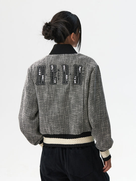 MEDM Pearl Tweed Short Varsity Jacket | Face 3 Face
