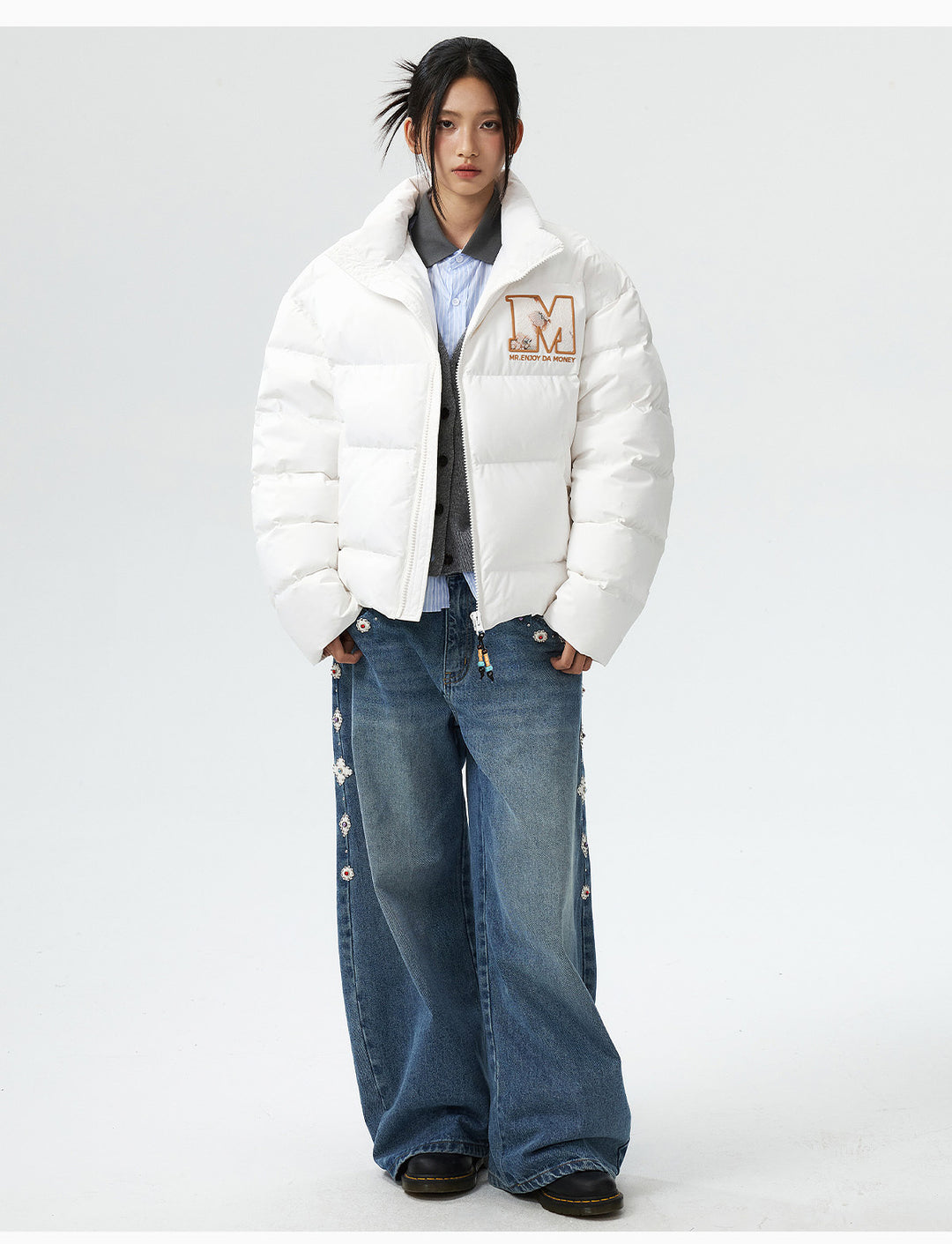 MEDM 3D Embroidered Lace Puffer Jacket | Face 3 Face