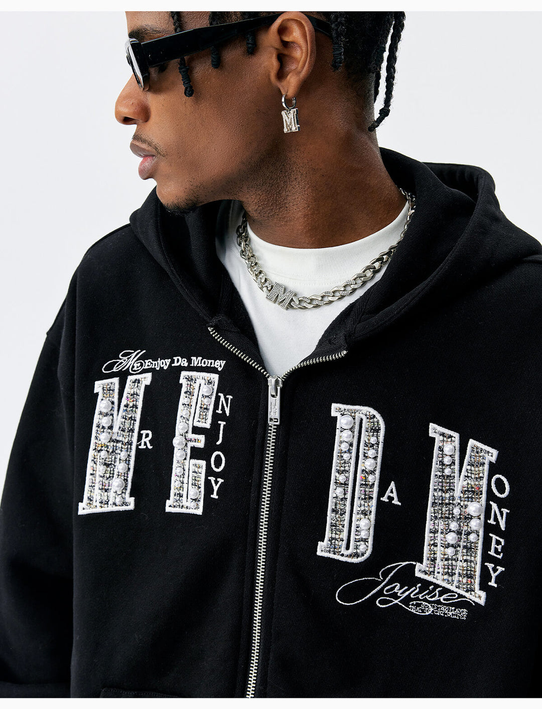 MEDM Pearl Logo Embellished Zip Up Hoodie | Face 3 Face