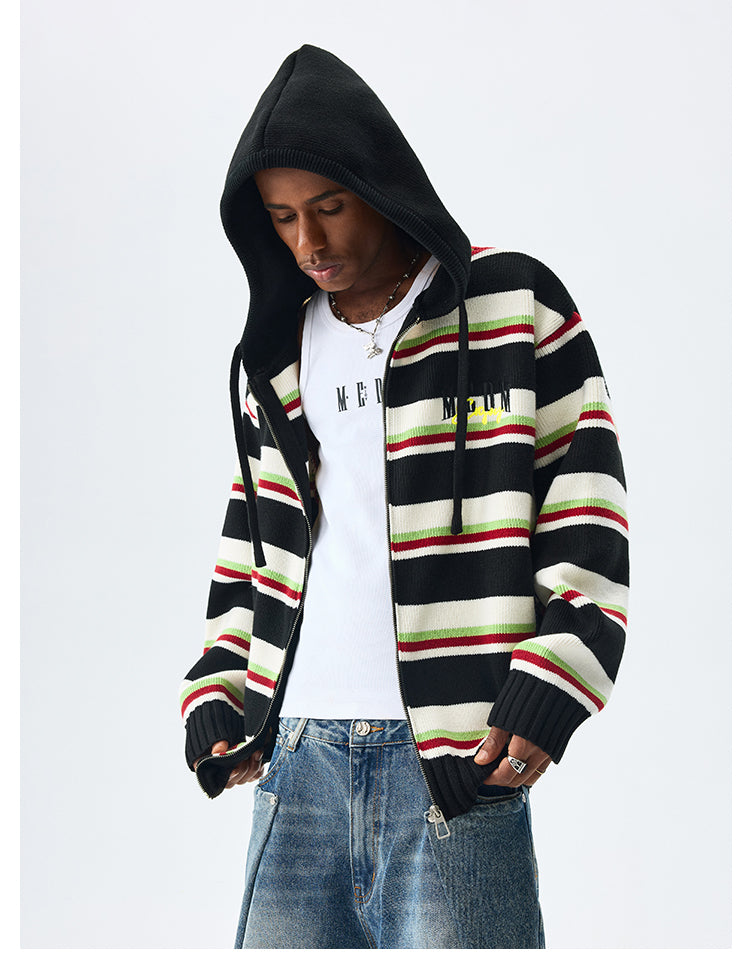 MEDM Colorful Stripes Zip-Up Knit Hoodie | Face 3 Face
