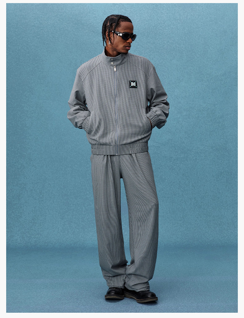 MEDM Houndstooth Leather Logo Track Jacket | Face 3 Face