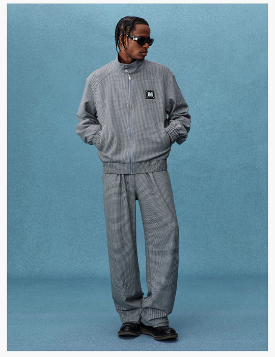 MEDM Houndstooth Leather Logo Track Jacket | Face 3 Face