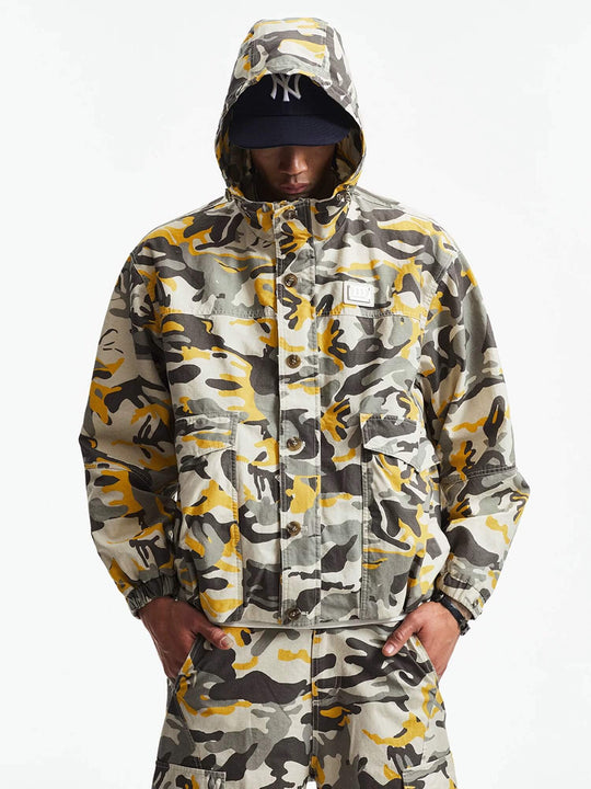 MEDM Custom Color Blocked Camo Hooded Jacket | Face 3 Face