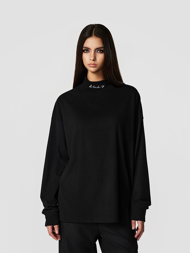 Achock Loose Half High Neck Long Sleeve Tee | Face 3 Face