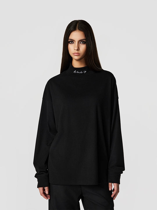 Achock Loose Half High Neck Long Sleeve Tee | Face 3 Face