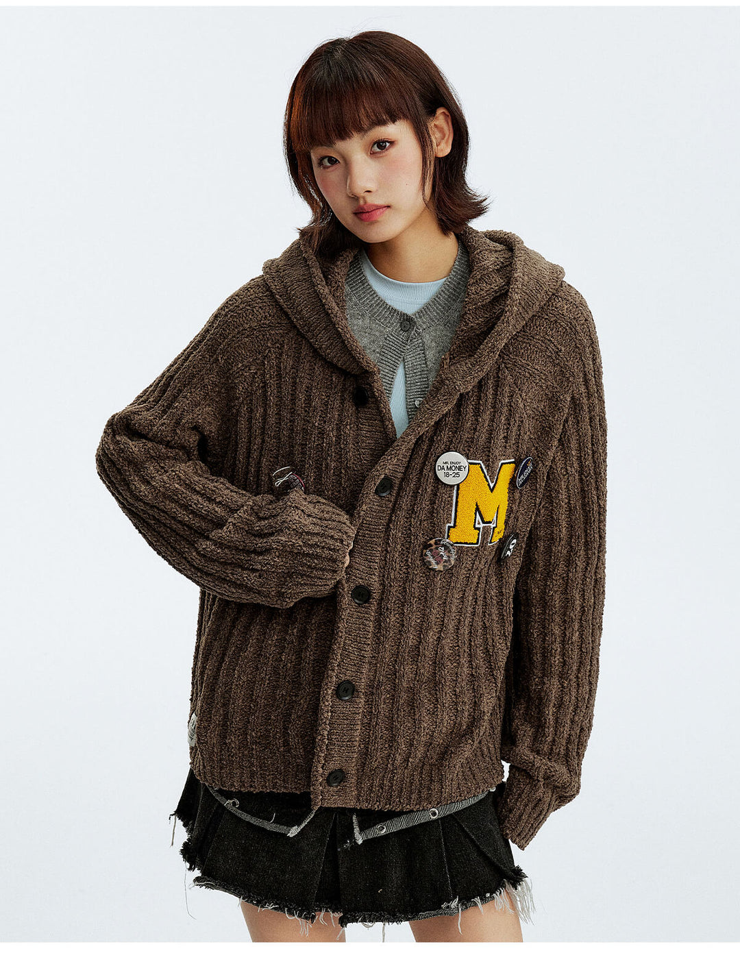 MEDM Stripe Knit Hooded Cardigan | Face 3 Face